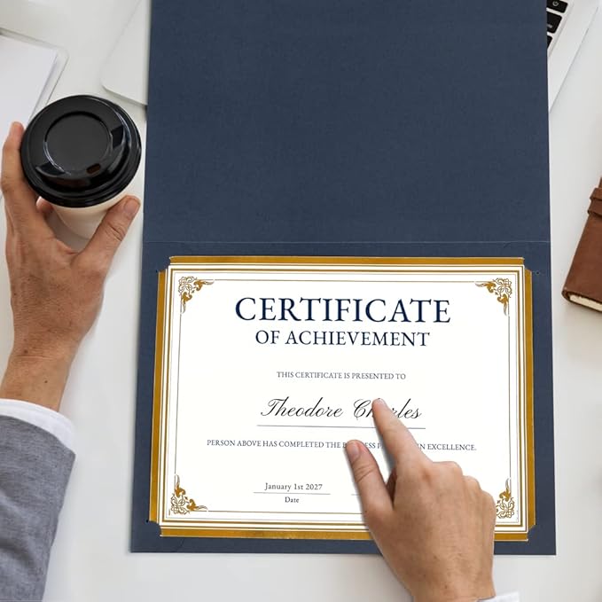 SUNEE Certificate Holders(Blue, 30 Packs, New Pattern), Diploma Covers Gold Foil Border, for Letter Size 8.5x11 Certificates, Cardstock, Document Papers