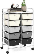 LDAILY 10 Drawer Rolling Cart, Storage Cart Organizer on Wheels, Drawer Cart with Metal Frame & Large Storage Capacity, Rolling Cart with Drawers for Living Room Classroom, Office