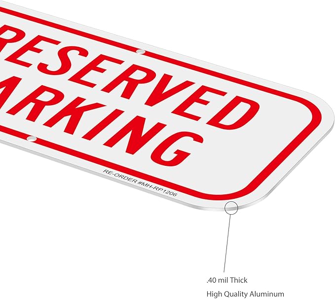 2 Pack Reserved Parking Signs,12x6Inch Aluminum Reserved Sign, UV Protected and Weatherproof, Durable Ink, Easy to Install and Read, Indoor/Outdoors Use