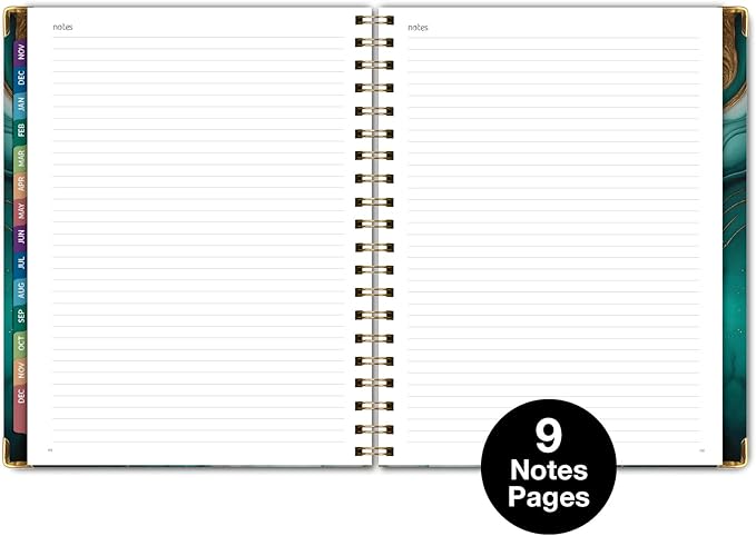 HARDCOVER 2026 Planner, 8.5"x11": 14 Months (November 2025 - December 2026), Daily Weekly Monthly Planner, Yearly Agenda, Bookmark, Pocket Folder and Sticky Note Set (Teal Gold Marble)