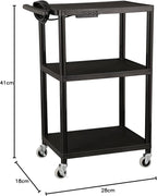 Norwood Commercial Furniture Mobile Utility AV Cart with Power Strip and Casters, Rolling Presentation and Media Cart on Wheels, Black