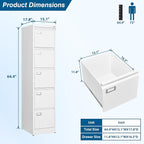 PEUKC 5-Drawer File Cabinet, 16.3" Deep Vertical Metal Filing Cabinet with Lock for Home Office, Anti-Tip 5 Storage Drawers for Letter/Legal/A4/F4 Size (Assemble Required, White)