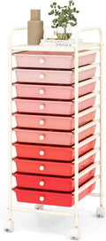 GLACER 10 Drawers Rolling Cart, Storage Cart with w/Removable Drawers & Steel Frame, Utility Mobile Trolley w/Universal Casters & 2 Brakes, Organizer Cart for Home, School, Office (Gradient Pink)