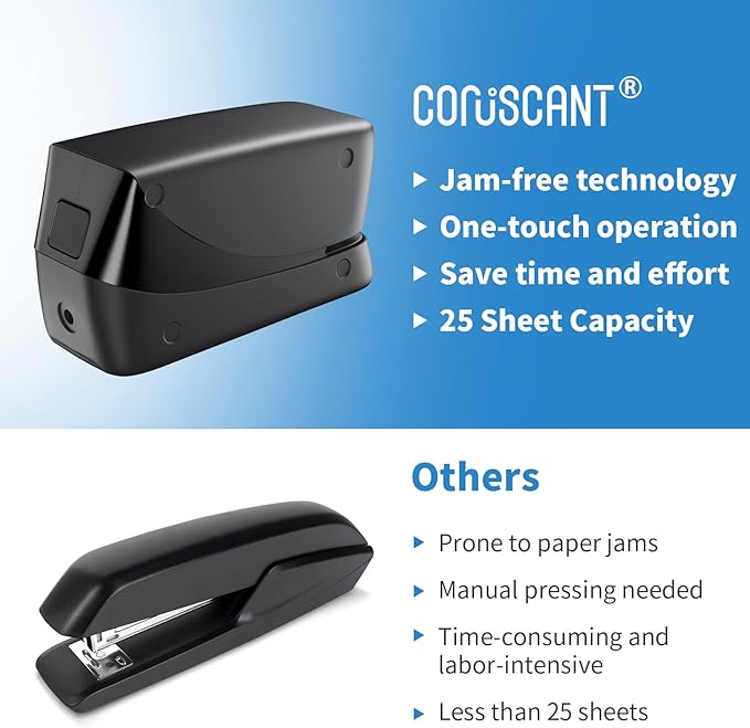 Coruscant Electric Stapler, Heavy Duty Desktop Stapler, Includes 2000 Staples and 1 Staple Remover, No-Jam Automatic AC or Battery Powered, 25 Sheet, Professional for Office Home School Use