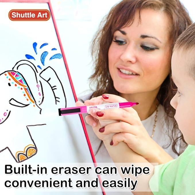 Shuttle Art Dry Erase Markers, 15 Colors Magnetic Whiteboard Markers with Erase,Fine Point Perfect For Writing on Whiteboards, Dry-Erase Boards,Mirrors for School Office Home
