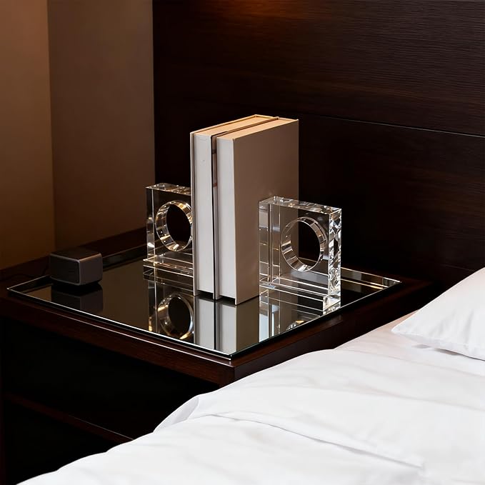 Kitcom Handmade Crystal Bookends Square, 1 Pair of Decorative Tabletop Bookends for Office, Home, Desk