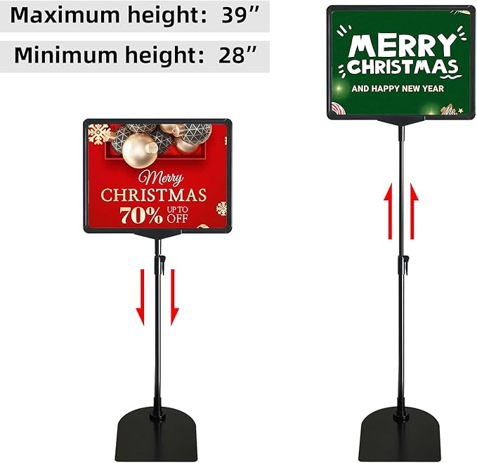 ONCEMORE Sign Holder, 8.5 x 11 Inch Sign Stand with Adjustable Height Snap Open, Reusable Sign Stands for Display Advertising Business Signage, Vertical and Horizontal Two View Modes (Black, 10 Pack)