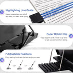 Desktop Document Holder Stand with 7 Adjustable Positions, Black Metal File Organizer Management Copyholder for Typing Speech Reading A4 Letter Music Book Tablet Office, with Paper Clip and Line Guide