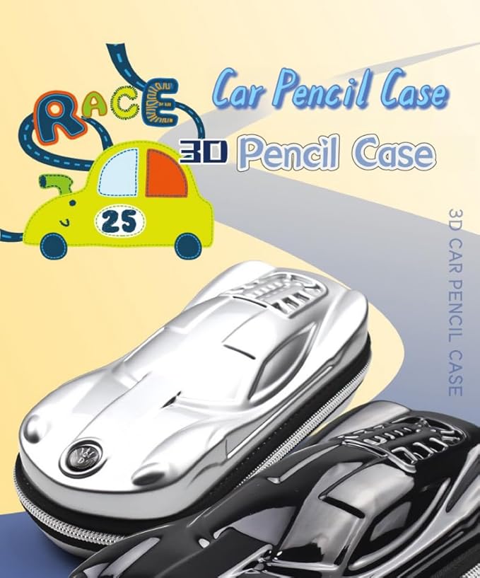 XZR Supercar Pen Case Box Bag Stocking Stuffers Large Capacity Organizer Cool Supercar Pencil Bag Storage Box EVA Material Nice Gift (Silver)