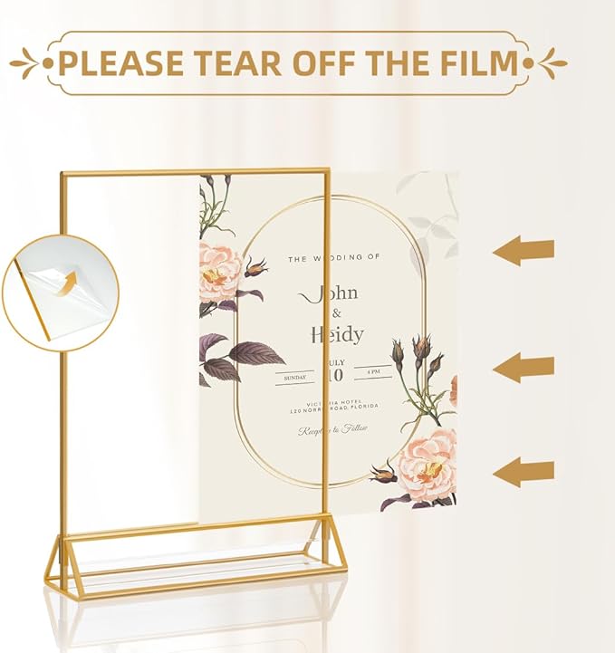 PPH-Sisy 8X10 Gold Frames Double Sided Acrylic Sign Holder Tabletop Picture Frames Vertical Display Stand for Photos Wedding School Home,Set of 6