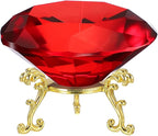 PATIKIL Diamond Crystal Paperweight, 80mm / 3.15" Crystal Paperweight Paper Weight with Gold 19 Metal Base for Home Office Desktop Table Decor Wedding Party Ornaments, Red