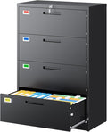 PEUKC 4 Drawer File Cabinet, Lateral Filing Cabinets for Home Office, Office Storage Drawers with Lock, Hanging Files Legal/Letter A4 Size (Assemble Required,Black)