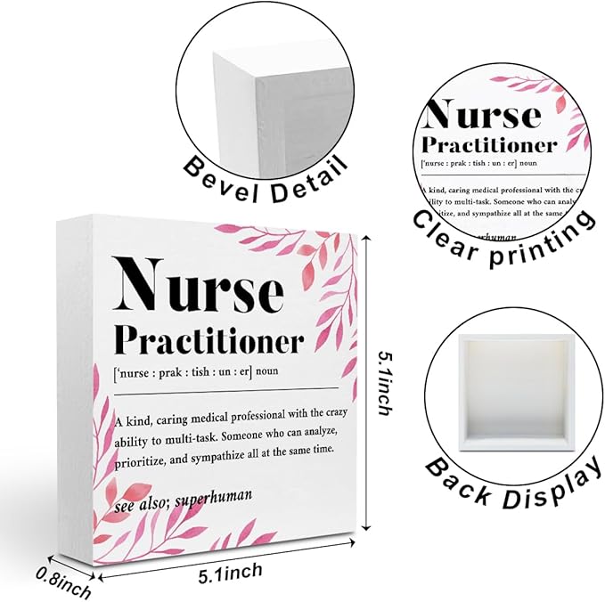 Nurse Practitioner Gifts for Women, Nurse Gifts Wood Box Sign, Appreciation Gifts for Nurse Coworker, Hospital Office Living Room Desk Cubicle Table Shelf Decor, Nurse Practitioner Week Gifts