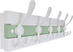 SKOLOO Coastal Wall Mounted Coat Rack - 16-7/8" Beach House Entryway Wooden Coat Hook with 5 Hooks for Hanging Coats, Hats or Towels, Oceanfront Cottage Core Collection, White & Green