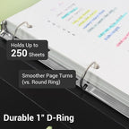 MUKAWA 1 Inch 3 Ring Binder, D-Ring Binder Holds 250 Sheets, PP Cover with Writable Spine Label, Lay-Flat Design, Letter Size 8.5x11, Lightweight for School, Office & Home Organization, 1 Pack, Black
