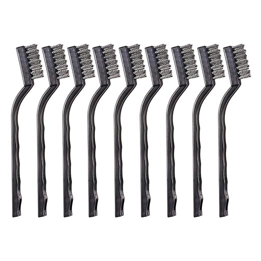 YiwerDer 9PCS MINI Wire Brushes, Stainless Steel Brush Set, Curved Handle Scratch Toothbrush, Cleaning Welding Slag and Rust