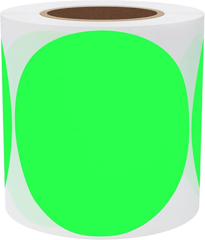 Hybsk Round Color Coding Circle Dots Labels Warehouse Inventory Organizer Stickers (4 inch, Fluorescent Green)