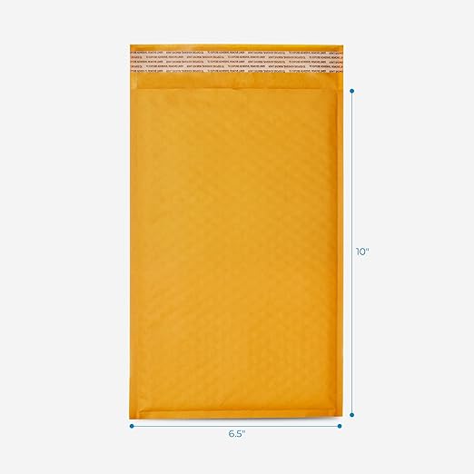 HOLPACK Golden Kraft Bubble Mailers 6.5x10 inch - 250 pack, Self-Seal Cushioning Padded Envelopes #0 | Small Business eCommerce shipping jewelry, makeup, cosmetics, accessories, and more - MADE IN USA