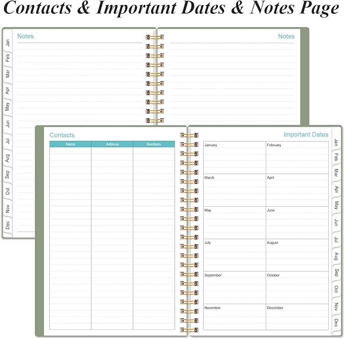 2026 Planner - Planner 2026 from January 2026 - December 2026, Weekly & Monthly Planner Spiral Bound with 12 Monthly Tabs, Inner Pocket, 6.4" x 8.5", Green-E