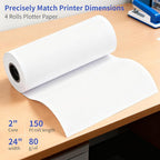 Wide Format Paper 24 In x 150 Ft,4 RollsPlotter Paper on 2" Core, CAD Bond Rolls for CAD Printing on Wide Format Ink Jet Printers,Choice for Engineering Plans, Architectural Designs and GIS Maps