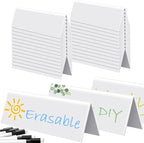 Fainne 100 Sets Dry Erase Name Tent Cards with Black Markers 8.7 x 2.8 x 1.9 Inches White Reusable Name Plate Wipe Clean Desk Tags Sign for Classroom Table Office Conference Meeting Weddings