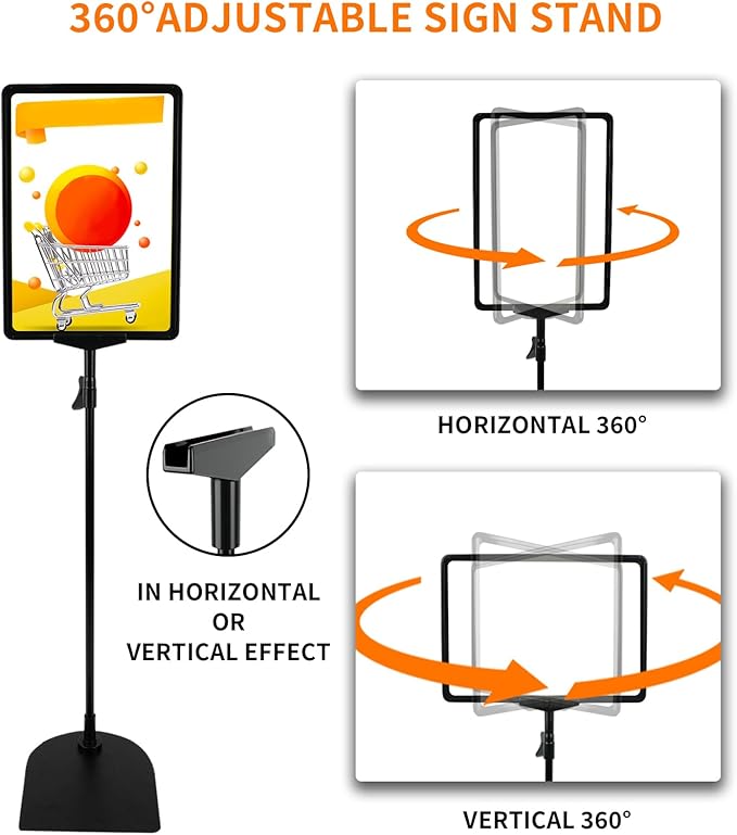 BBTEQEKN 12 Pcs Adjustable Poster Stand Holder, 8.5 x 11 Inch Vertical and Horizontal Sign Poster Stands, Floor Standing Display Sign Holder for Advertisement Menu Display, Black