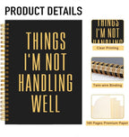 Mhfpl Things I'm Not Handling Well Black Golden Spiral Blank Notebook, Funny Therapy Notebook for Overwhelmed Friend Colleague Leader Manager, Satirical Office Gift for Stressed Out Coworker Boss