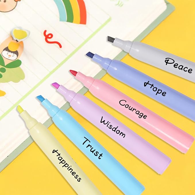 EooUooIP Aesthetic Highlighters, 6 Pack Tank Style Highlighters, Pastel Color, Chisel Tip, No Bleed Bible Highlighter, Assorted Colors, School Supplies