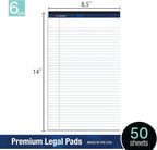 Woodlake Legal Pads 8.5 "x 14" – 6‑Pack, Wide Ruled, Premium White Paper Pad No ink Bleed, Micro‑Perforated Writing Pads,50 Sheets, Legal Size Note pads for School, Office & Home, Made in USA