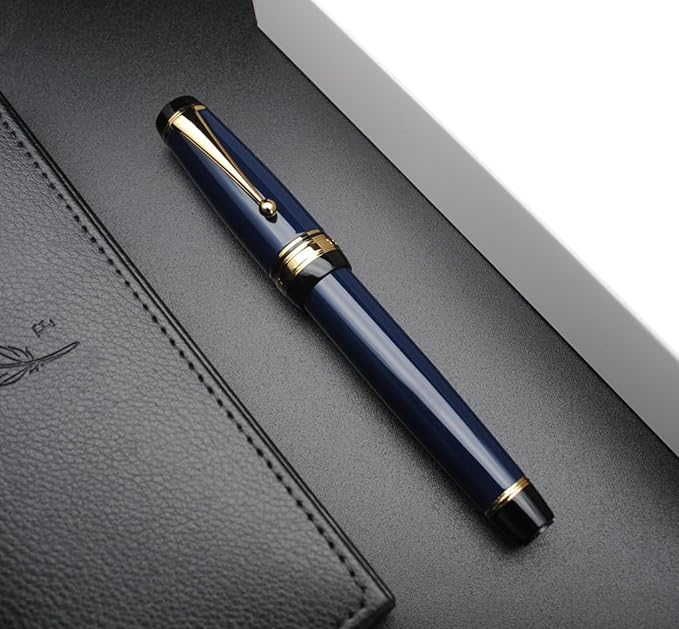 xixixiaozhu Metal Big Fountain Pen Set Medium Nib 0.7mm, Includes Ink Refill Converter, 5 Ink Cartridges & Gift Box (Medium Nib 0.7mm, Dark Blue)