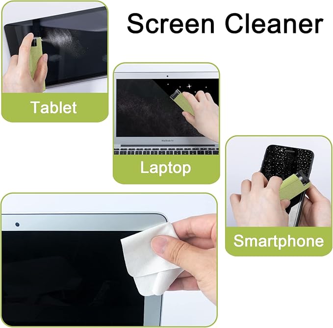Screen Cleaner Touchscreen Mist Spray, walrfid Cleaning Kit for Electronic Smart Phone TV, Laptop, Tablet, PC, Computer LCD Flat Screens, Eyeglasses, Compatible with iPhone iPad MacBook Pro - Green