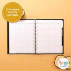 Happy Planner Undated Plans + Notes Monthly Planner Notebook Journal, 12-Month Planner, Modern Texture, Big Size, 60 Pages, 4 Dividers, 4 Sticker Sheets, 8.5" x 11"