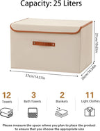 Tuza 2-Pack Large Fabric Storage Bins with Lids, Foldable Storage Boxes with Lids for Organizing, Decorative Storage Boxes with Handles for Home, Bedroom, Closet, Office(Khaki, Medium)