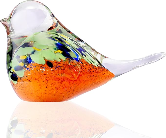 ORRFIDDY Blown Glass Birds - Glass Art Bird Decor, Hand Blown Glass Animal Figurines Paperweight for Home Shelf Decor