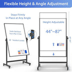 Double-Sided Whiteboard and Corkboard on Wheels, 48 x 32 Inch Magnetic Dry Erase Board with Adjustable Height Stand, Rolling Mobile Board for Office, Classroom, Presentation & Planning (Cork & Black)