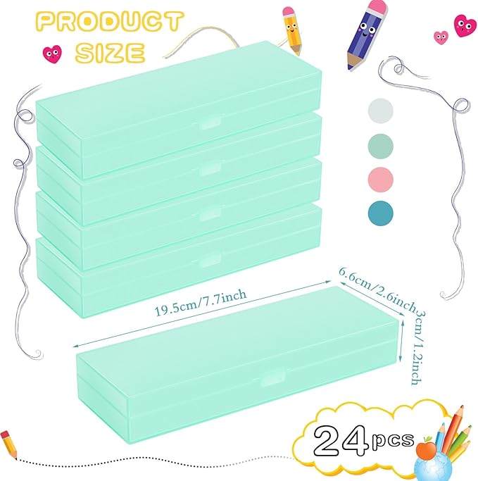 Fainne 24 Pcs Plastic Pencil Case Bulk Pencil Boxes Plastic Stationery Case Frosted Pen Box Pen Holder with Hinged Lid Snap Closure for Office(Single Layer,Multicolor,7.68 x 2.6 x 1.18 Inch)