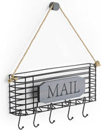 SRIWATANA Mail Key Holder for Wall, Rustic Mail Organizer Wall Mount with 5 Key Hooks, Large, Weathered Grey