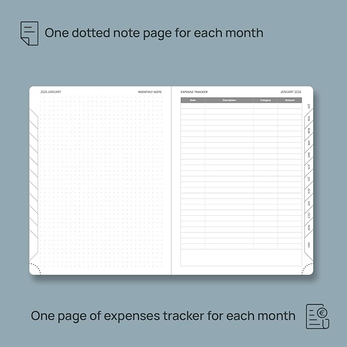 POPRUN Monthly Planner 2026-2027 (Medium- 6.5'' x 8.5'' Soft Cover), 18-Month Calendar Book (Jan.2026 - Jun. 2027), Calendar Planner with Monthly Tabs & Pocket, 100 GSM Paper - Brown