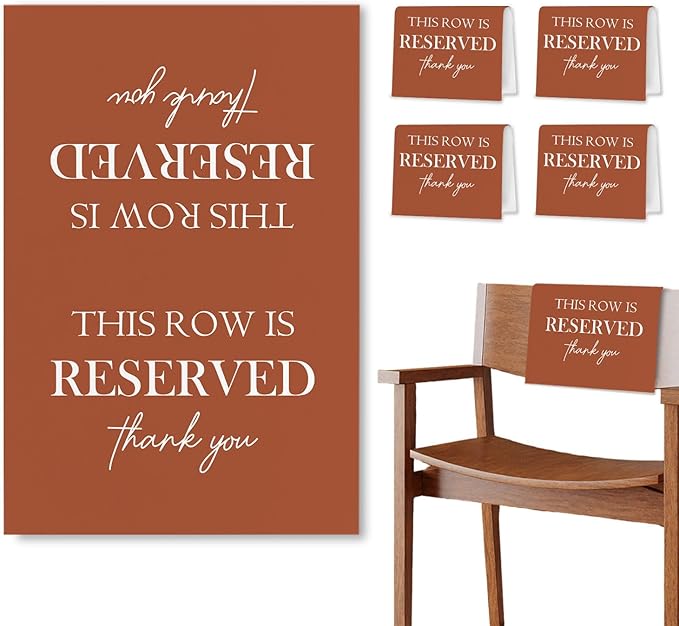 ChissNook Reserved Seating Chair Signs, This Row Is Reserved Pew Cloths Seating Placeholder for Church Pews, Fall Terracotta Wedding Decorations for Reception Parties Event (Burnt Orange, 4 PCS)