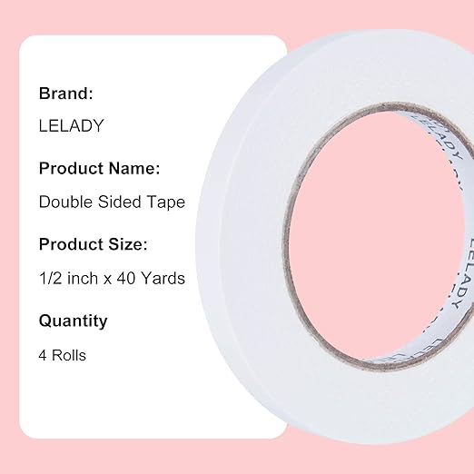 LELADY Double Sided Tape 1/2 Inch x 40 Yards- 4 Rolls Double-Sided Adhesive Sticky Tape, High Adhesive Double-Sided Tape, for Arts, Crafts, Office School Stationery Supplies