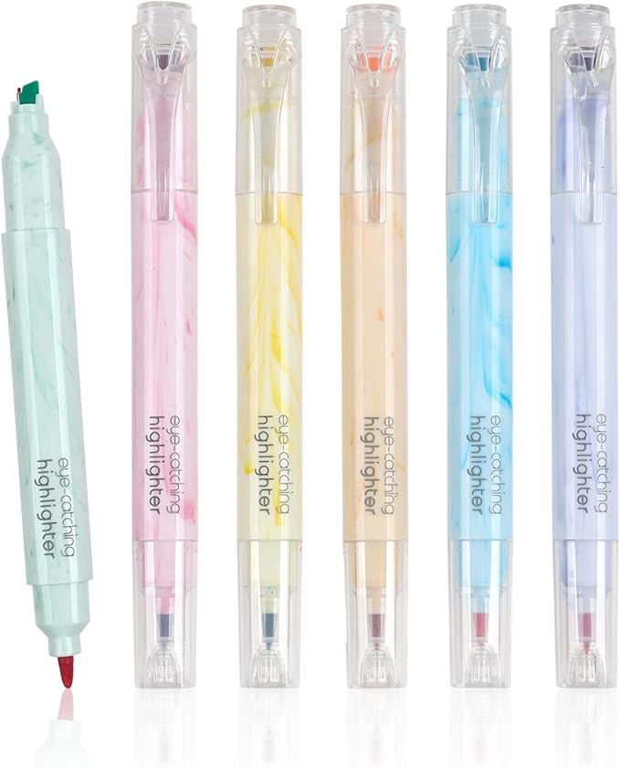 Techjob Aesthetic Highlighters 6 Pack Dual Tips,Double Line Highlighters Assorted Colors, Home and Office Use, Teacher Supplies, Ideal Highlighter for Organizing and Coloring