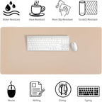 Bloss Extra Large Leather Desk Mat 47.2" x 24" Non-Slip Dressing Table Cover Protector, Waterproof Student Study Desk Mat, PU Leather Computer Writing Desk Pad for Home Office and Decor - Beige
