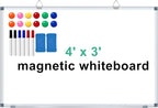 H-Qprobd Large Dry Erase White Board 4' x 3' Magnetic Whiteboard 48"x36" Aluminum Presentation Whiteboard with Long Pen Tray, 6 Markers, 2 Erasers &12 Magnets