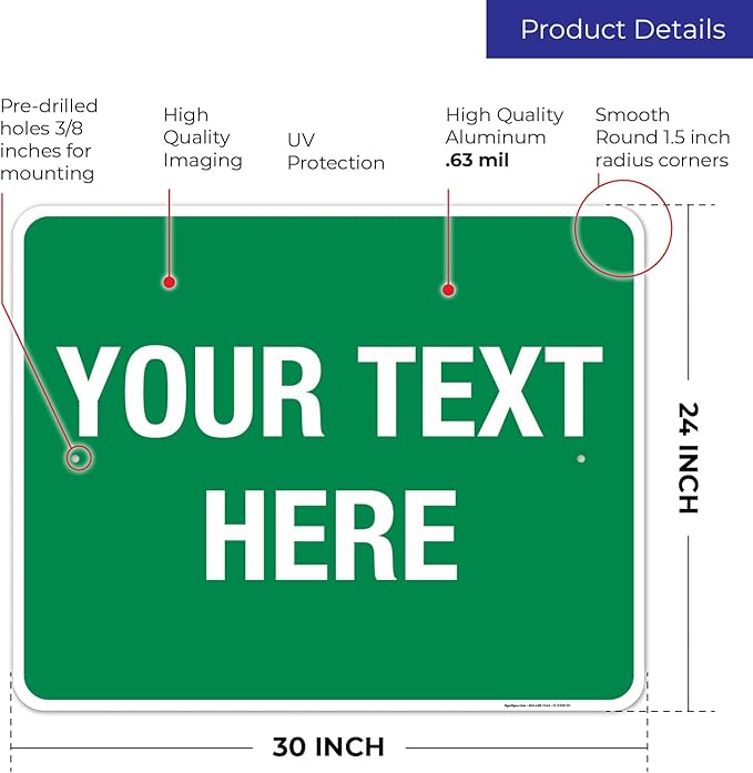 Personalized Custom Green Background Customize for Office, Business, Workplace, Home, Airbnb, Delivery Sign, 24x30 Inches, Rust Free .063 Aluminum, Fade Resistant, Made in USA by Sigo Signs