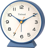 Tinload 4.5" Battery Operated Retro Analog Alarm Clock, Small Silent Bedside Desk Clock,Lighted on Demand, Battery Operated, Snooze, for Living Room, Bedroom, Bedside, Desk(Blue)
