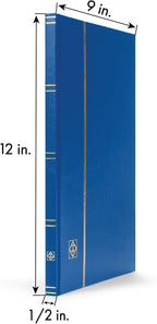 LIGHTHOUSE – “BASIC” Hard Cover Stockbook for Stamps – 16 White Cardstock 9”x12” (A4) Pages with Glassine Strips - Blue