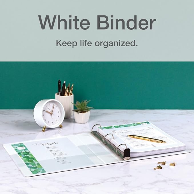 Cardinal 3 Ring Binder, 1 Inch Premier Easy Open Binder, ONE-Touch Locking Slant-D Rings, 250-Sheet Capacity, ClearVue Cover, PVC-Free, White (10300CB)