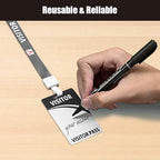 Visitor Badge Lanyards Volunteer Badge Holder with Clips (25 pcs) - Reusable Temporary ID Pass for Office, School, Events PVC Plastic Security Cards for Exhibition Guest by OSTENBIG (Black)