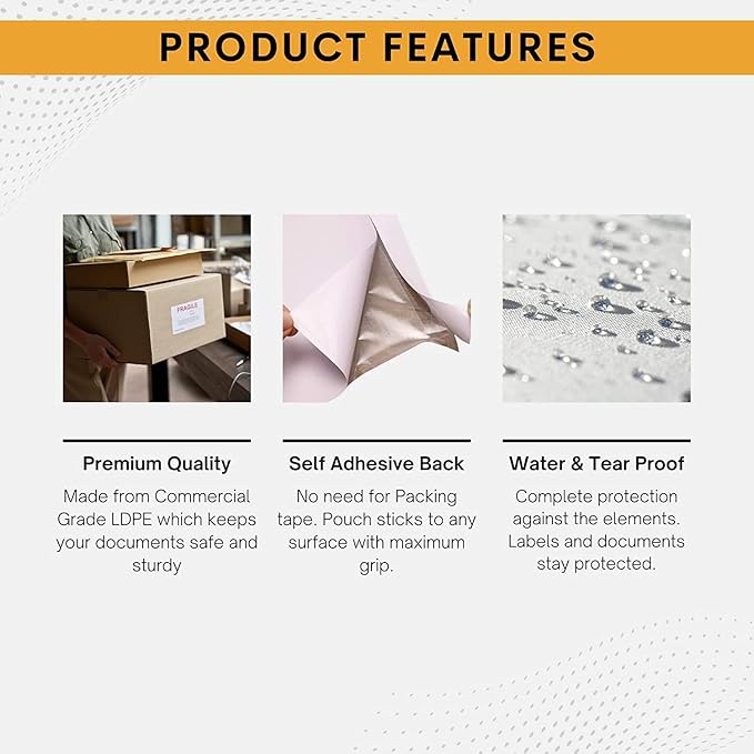 100 Pack 6"x9" Shipping Label Sleeves – Clear Self-Adhesive Packing Slip Pouches, Waterproof Packing List Envelopes – Ideal for Shipping Documents, Mailing Labels, Invoices & Packing Slips