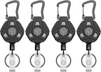 4 Pack Retractable Keychain Heavy Duty, Badge Reels Retractable, Tactical ID Badge Holder with Upgraded Zinc Alloy Carabiner, 31.5'' Coated Steel Cord, Bearing 8.0 oz